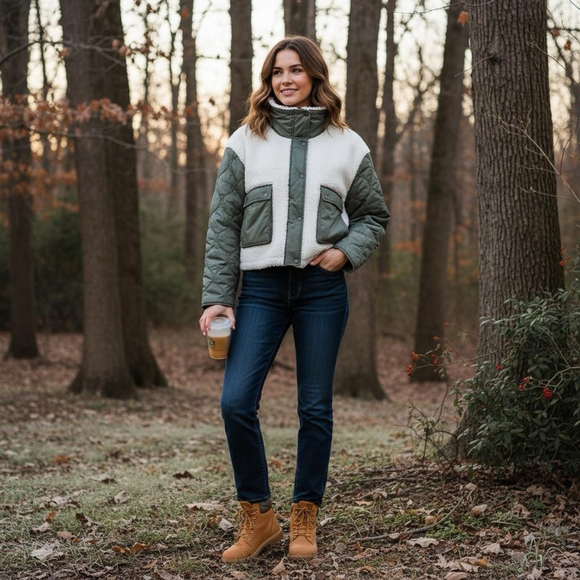 Athleta Quilted Sherpa Fleece Hybrid Jacket XL Sage Green Gorpcore, Quiet Luxury - Picture 2 of 16